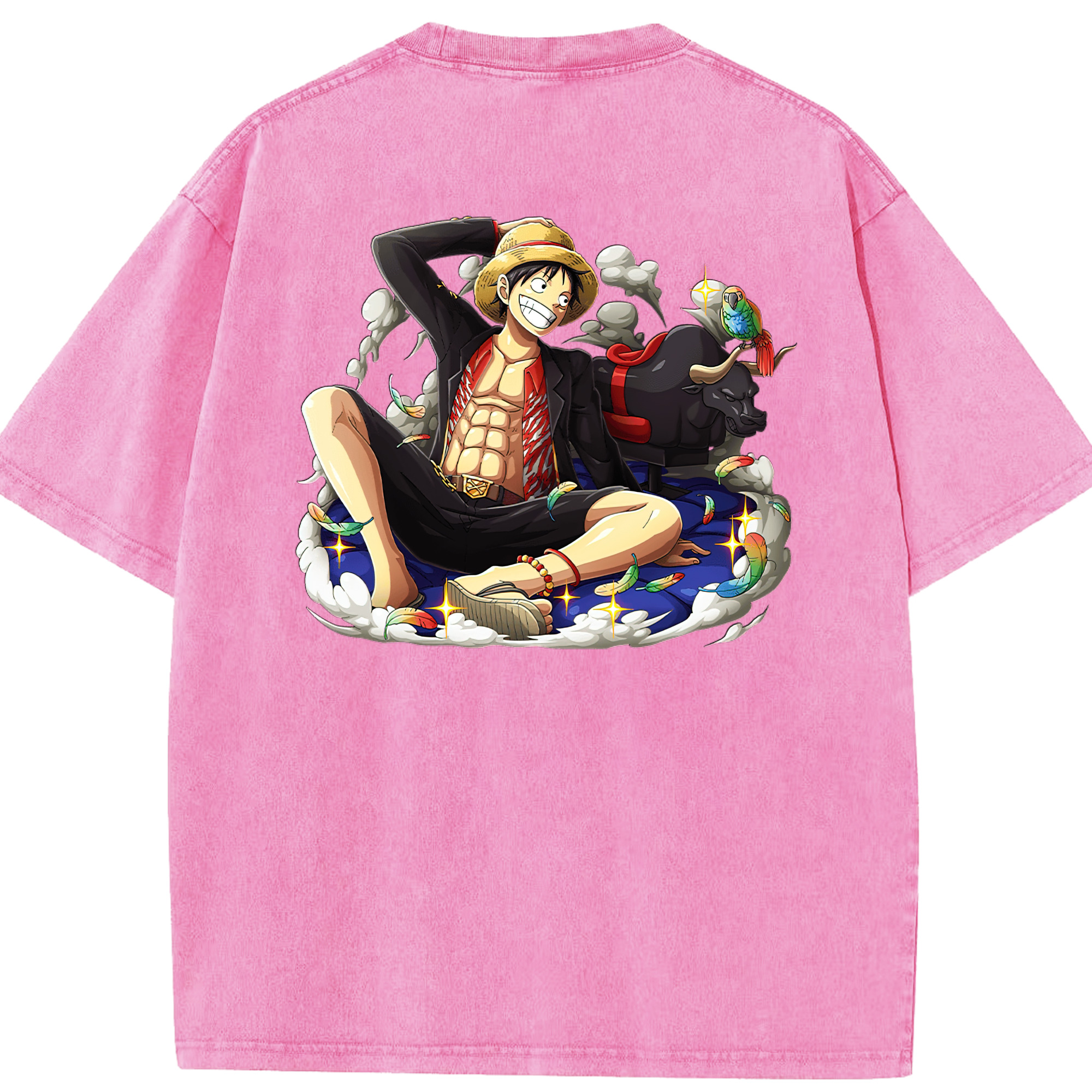 ワンピース モンキー・D・ルフィ ONE PIECE Monkey D. Luffy 綿100% ヴィンテージ風 半袖Tシャツ（背面プリント）
